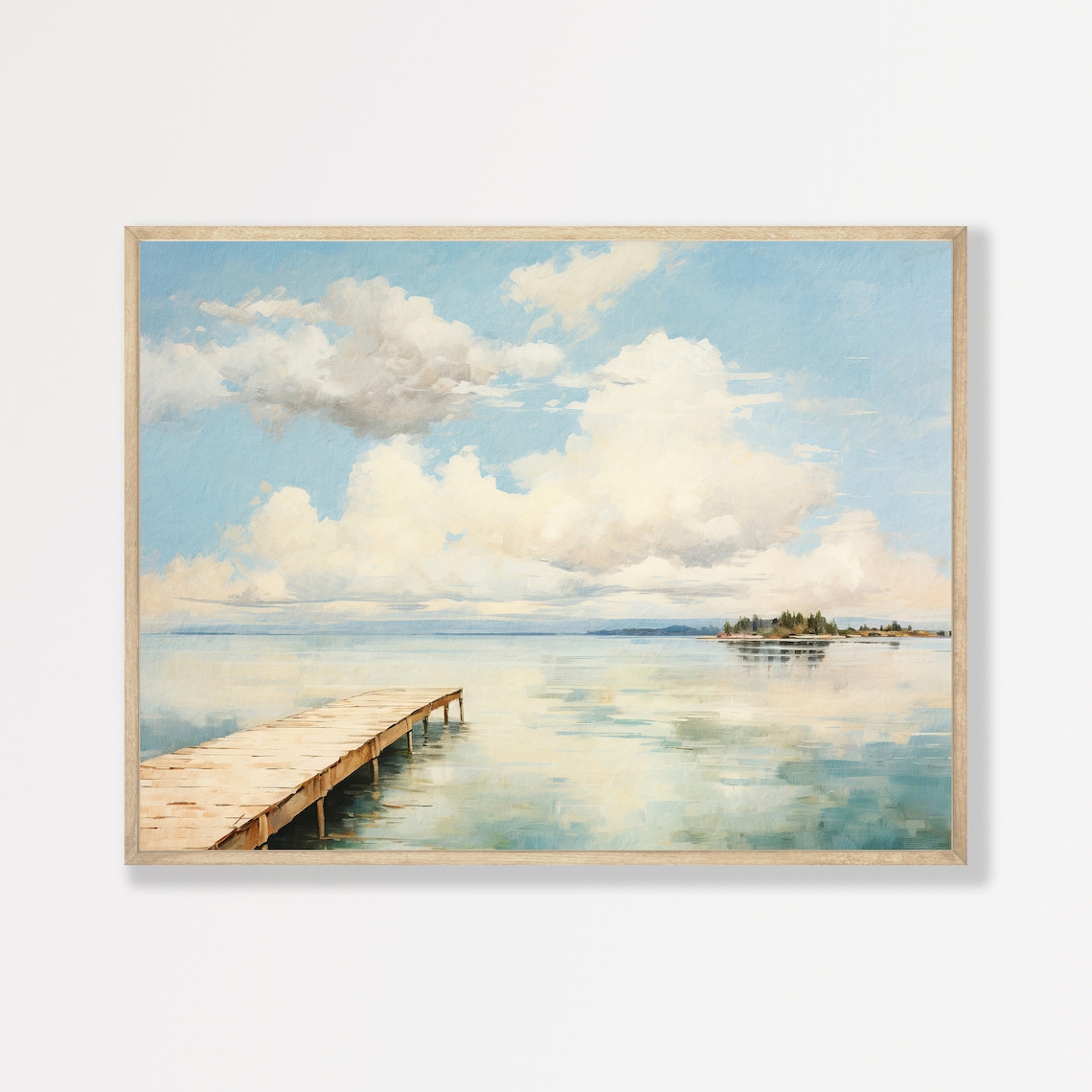Wooden Dock on a Calm Lake Under Billowing Clouds Landscape Poster