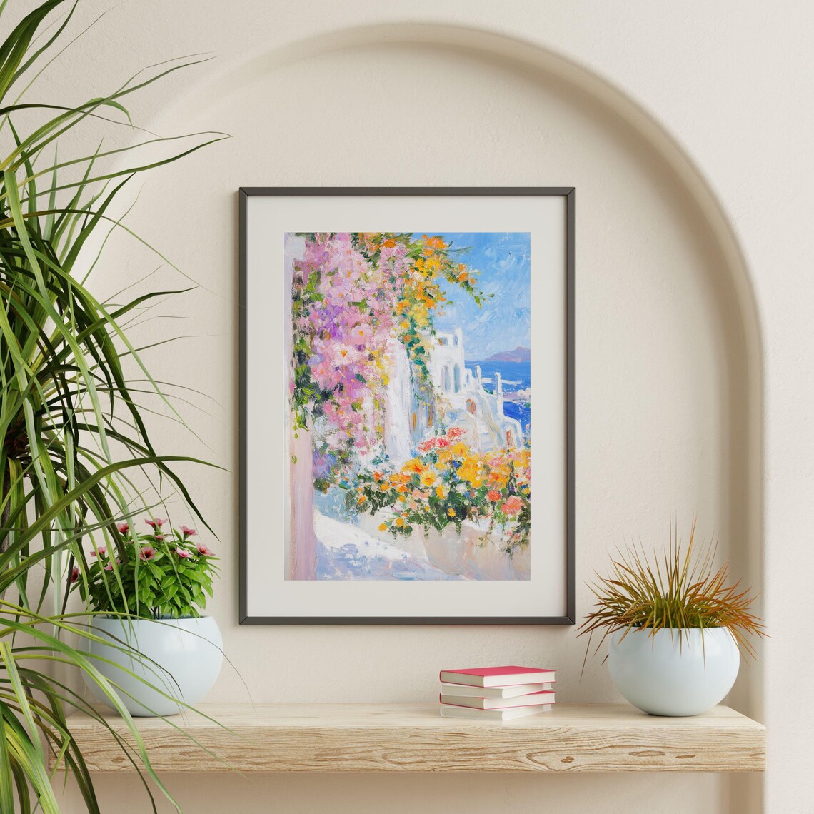 Greek Island Whitewashed Houses Bougainvillea Sea View Travel Poster - Image 2