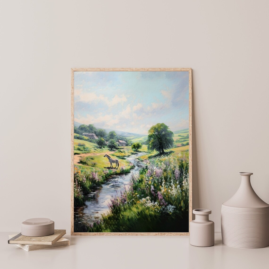 Retro Zebra Painting, Vintage Nature Art Print - Image 3