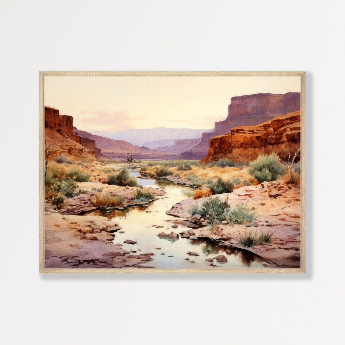 Desert Stream Retro Country Landscape Wall Art Print