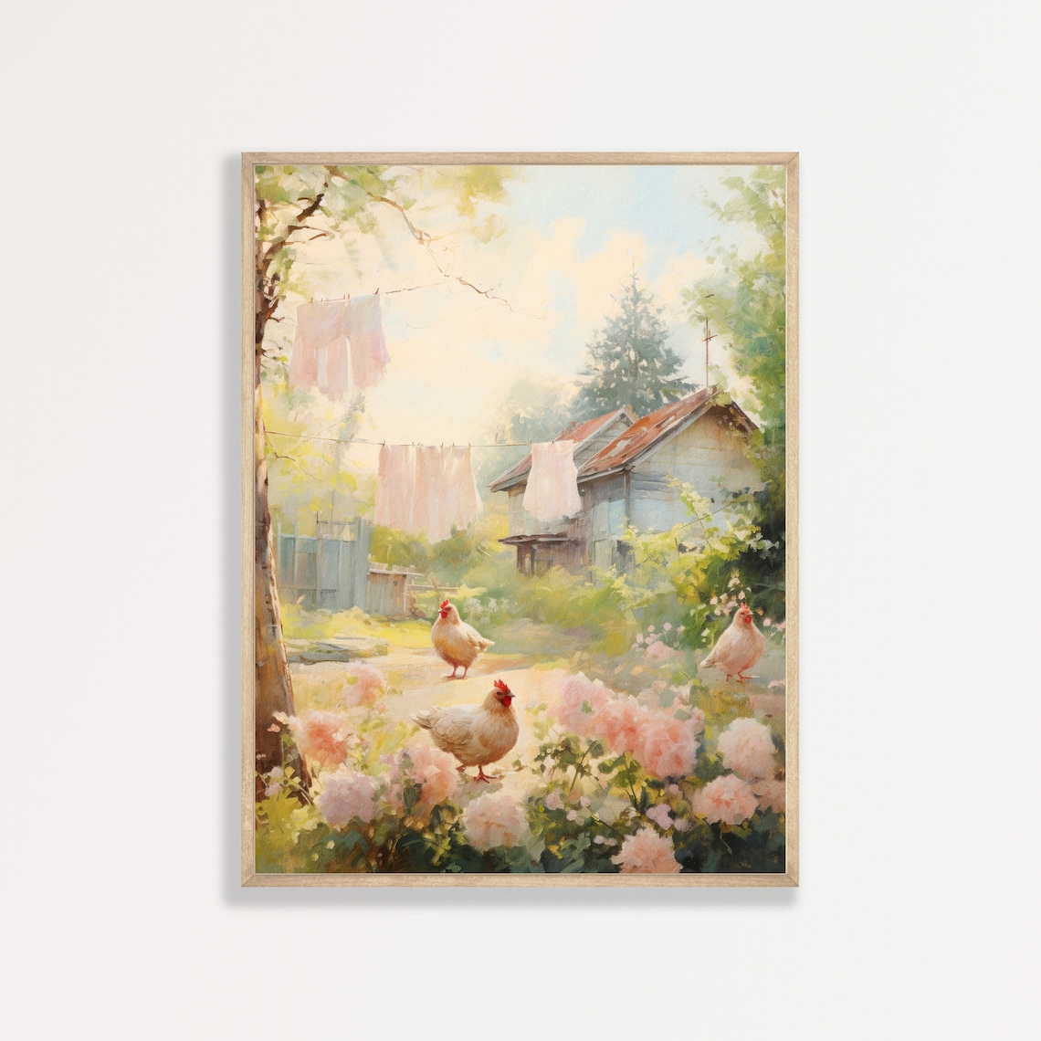 Country Chickens Vintage Neutral Farmhouse Art Print