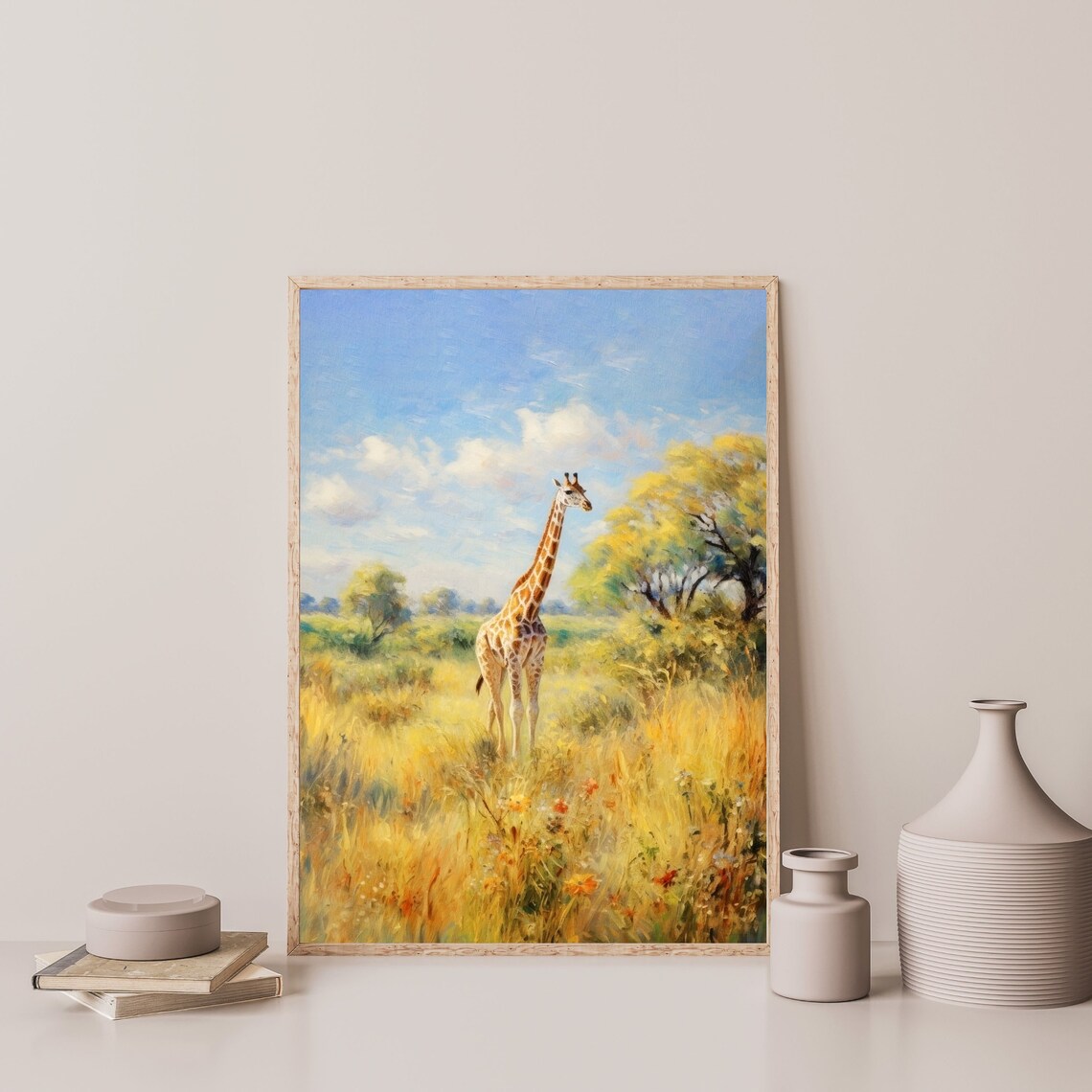 Monet-Inspired Giraffe Retro Nature Art Print - Image 3