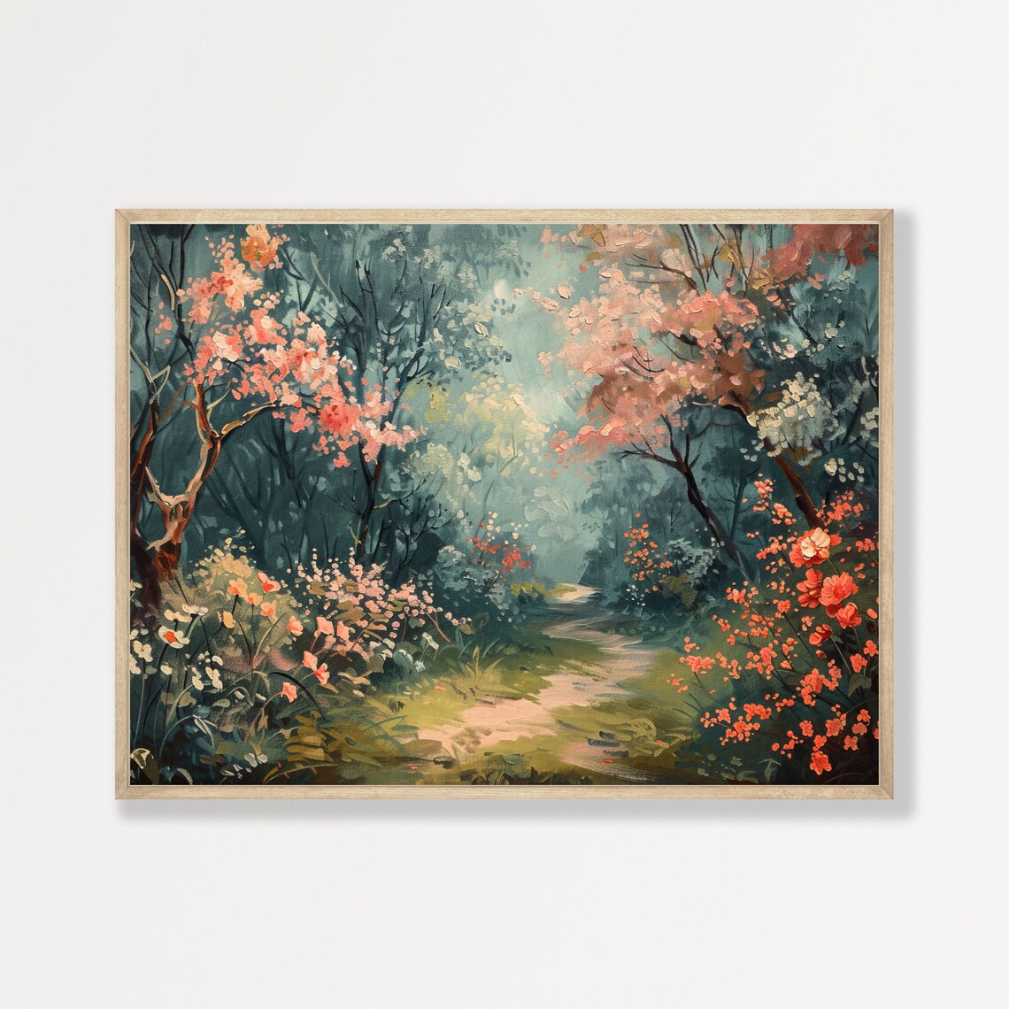 Moody Forest Painting, Retro Floral Landscape Art Print