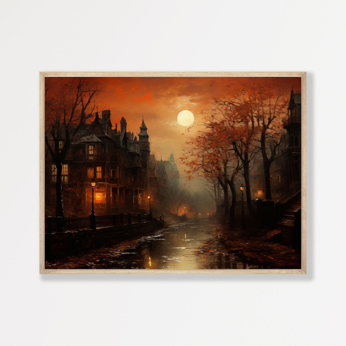 Dark Night Landscape, Vintage Moonlit Art Print