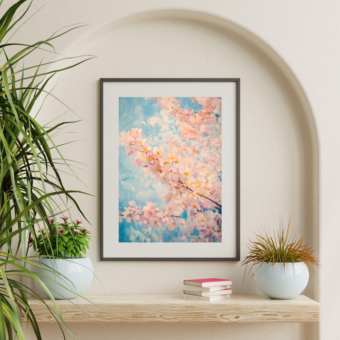 Cherry Blossoms Bright Blue Sky Spring Bloom Floral Painting Poster - Image 2