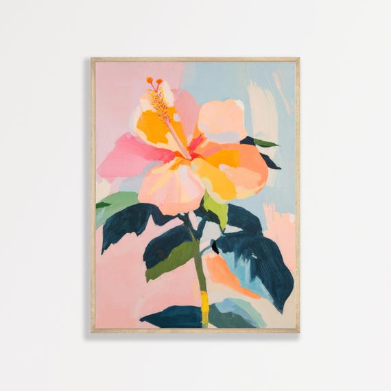 Tropical Flower Print, Retro Coastal Wall Art