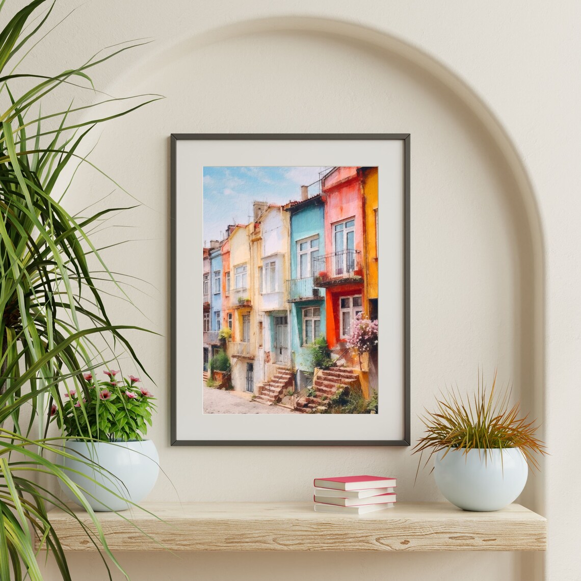 Retro Townhouse Painting, Vintage Bedroom Wall Art - Image 2