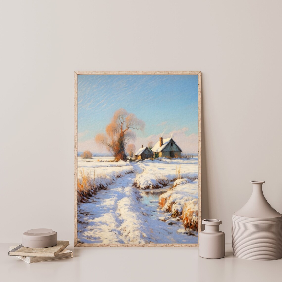 Countryside Snow Vintage Country Landscape Art Print
