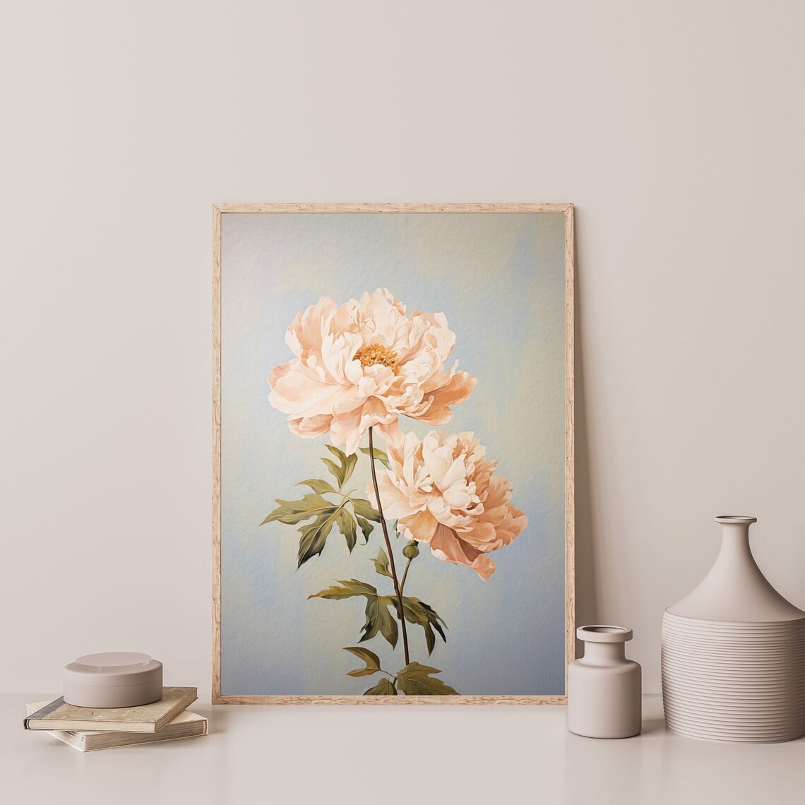 Blush Peony Pair Soft Botanical Floral Vintage Style Art Print - Image 3