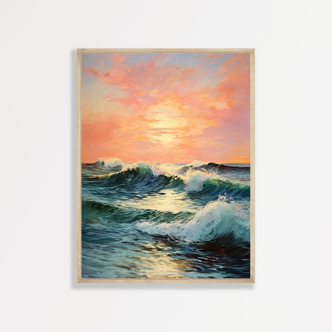 Ocean Waves Sunset Coastal Pastel Sky Seascape Beach Painting Poster