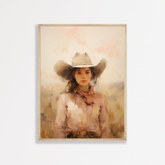 Western Girl Retro Cowgirl Art Print, Country Decor