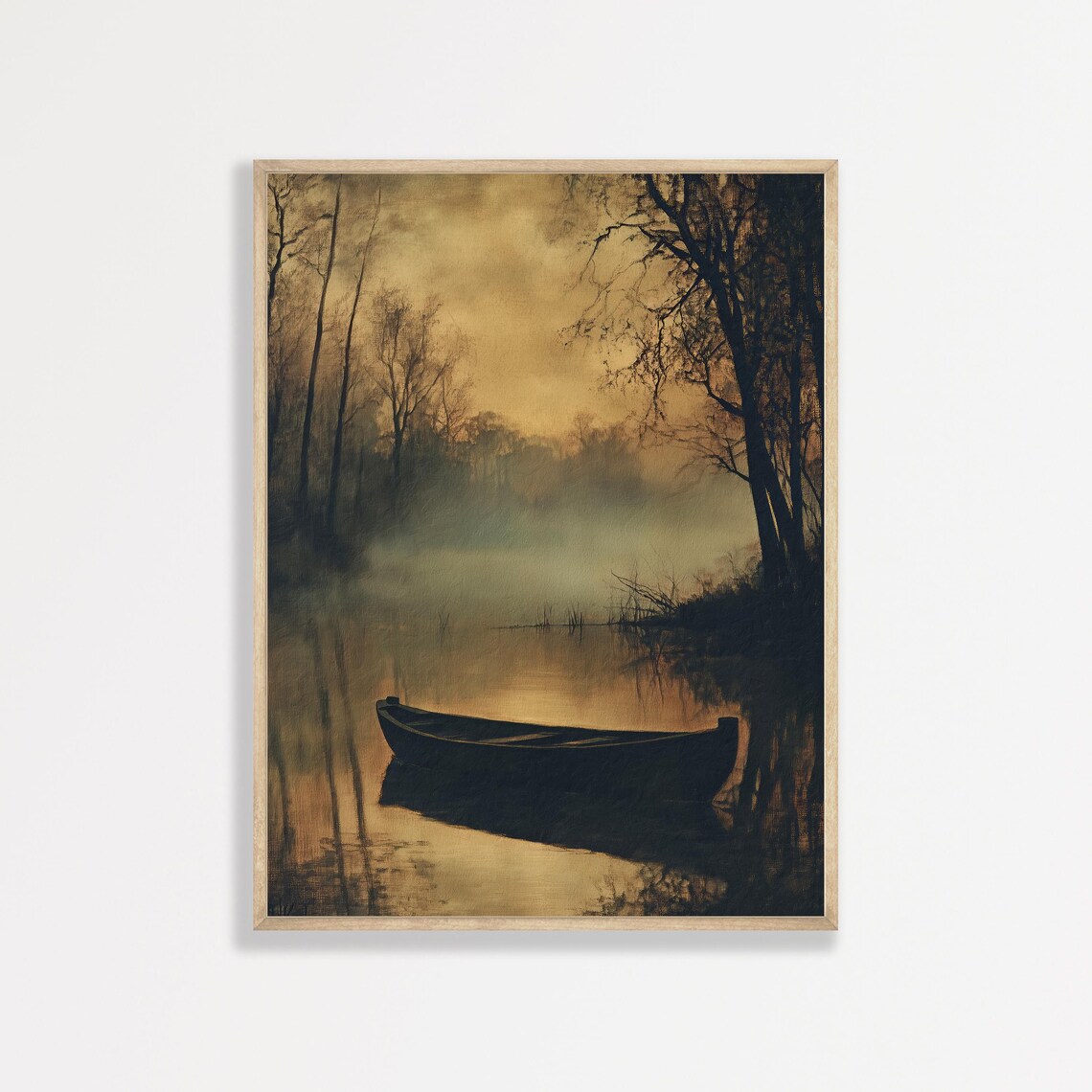 Moody Lake, Vintage Night Landscape Art Print, Dark Academia