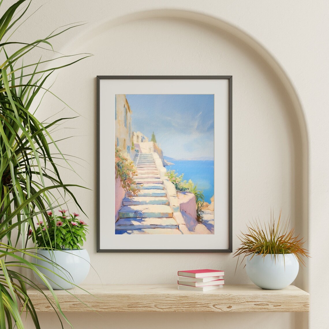 Coastal Stairs, Minimal Retro Seascape Art Print - Image 2