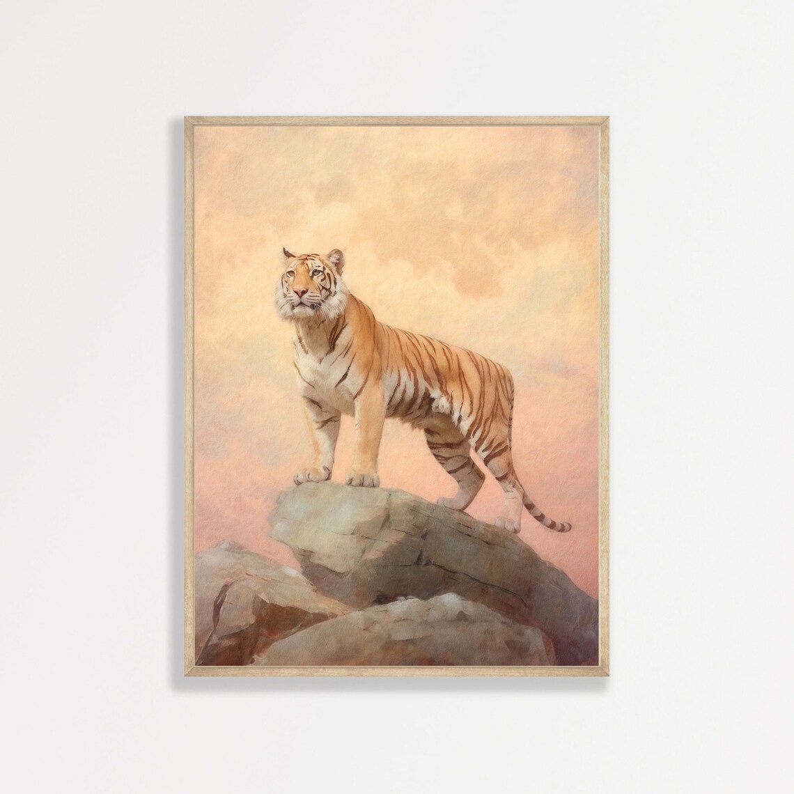 Retro Tiger Minimal Aesthetic Art Print, Pastel
