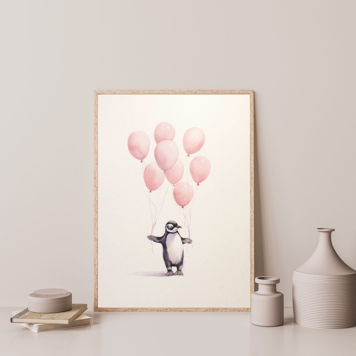 Minimal Penguin Art Print, Retro Nursery Decor - Image 3