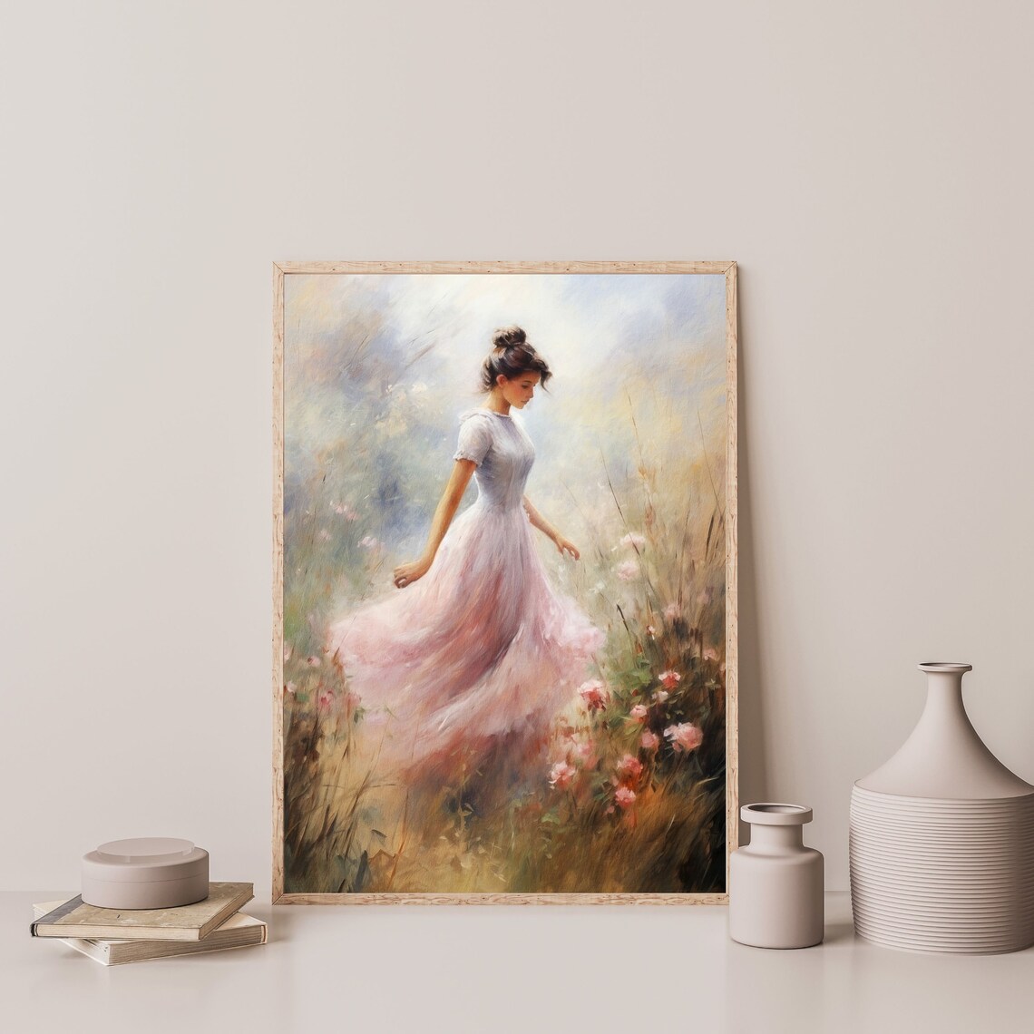 Retro Elegant Woman Portrait, Pastel Pink Art Print - Image 3