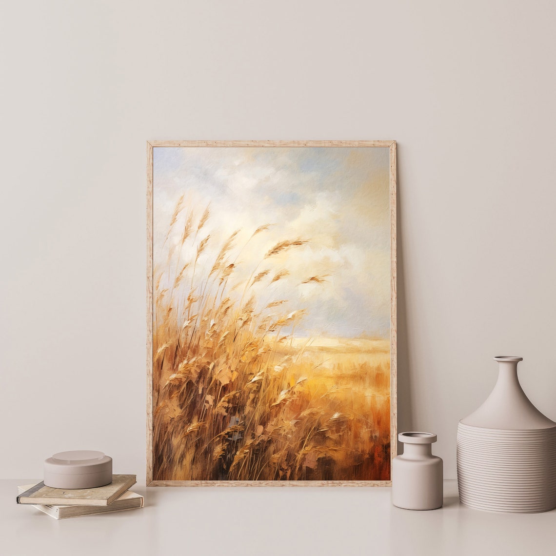 Wheat Field Print Vintage Landscape Painting Minimal Farmhouse Wall Decor Neutral Wall Art P 734 - Image 3