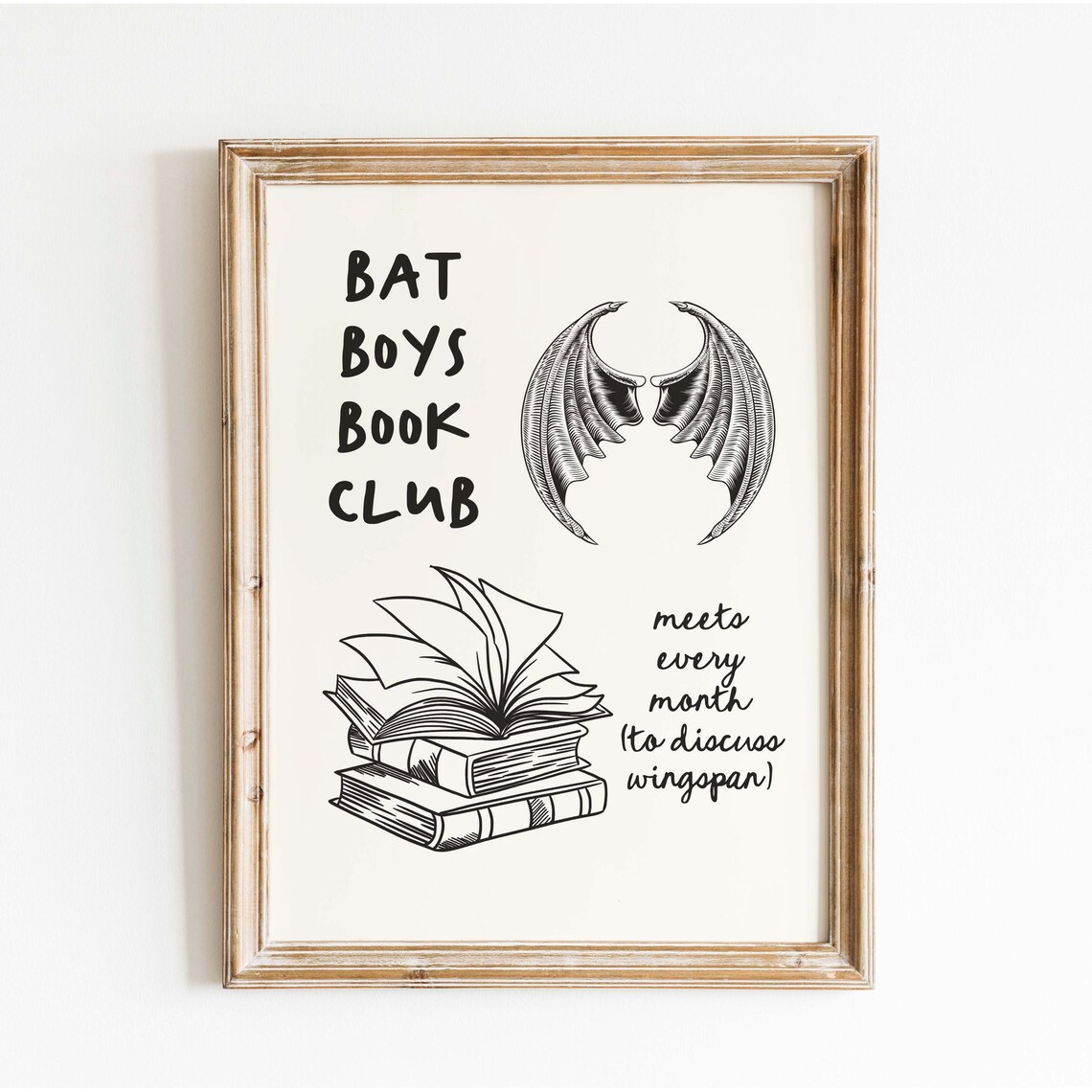 Bat Boys Book Club Monochrome Bat Wings Fantasy Reader Wall Art - Image 3