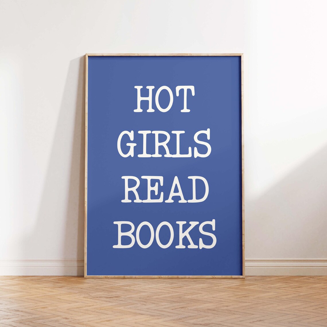 Hot Girls Read Books Bold White on Cobalt Blue Typography Poster - Image 2