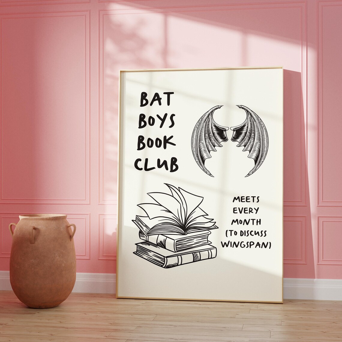 Bat Boys Book Club Black Ink Wings Romantasy Reader Art Poster - Image 3