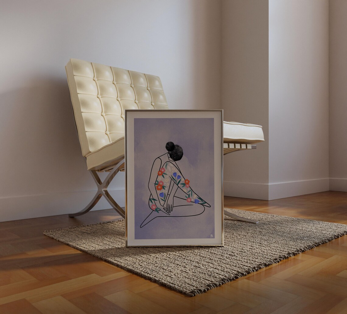 Line Lady With Floral Leg Art Print, Minimal - Image 4