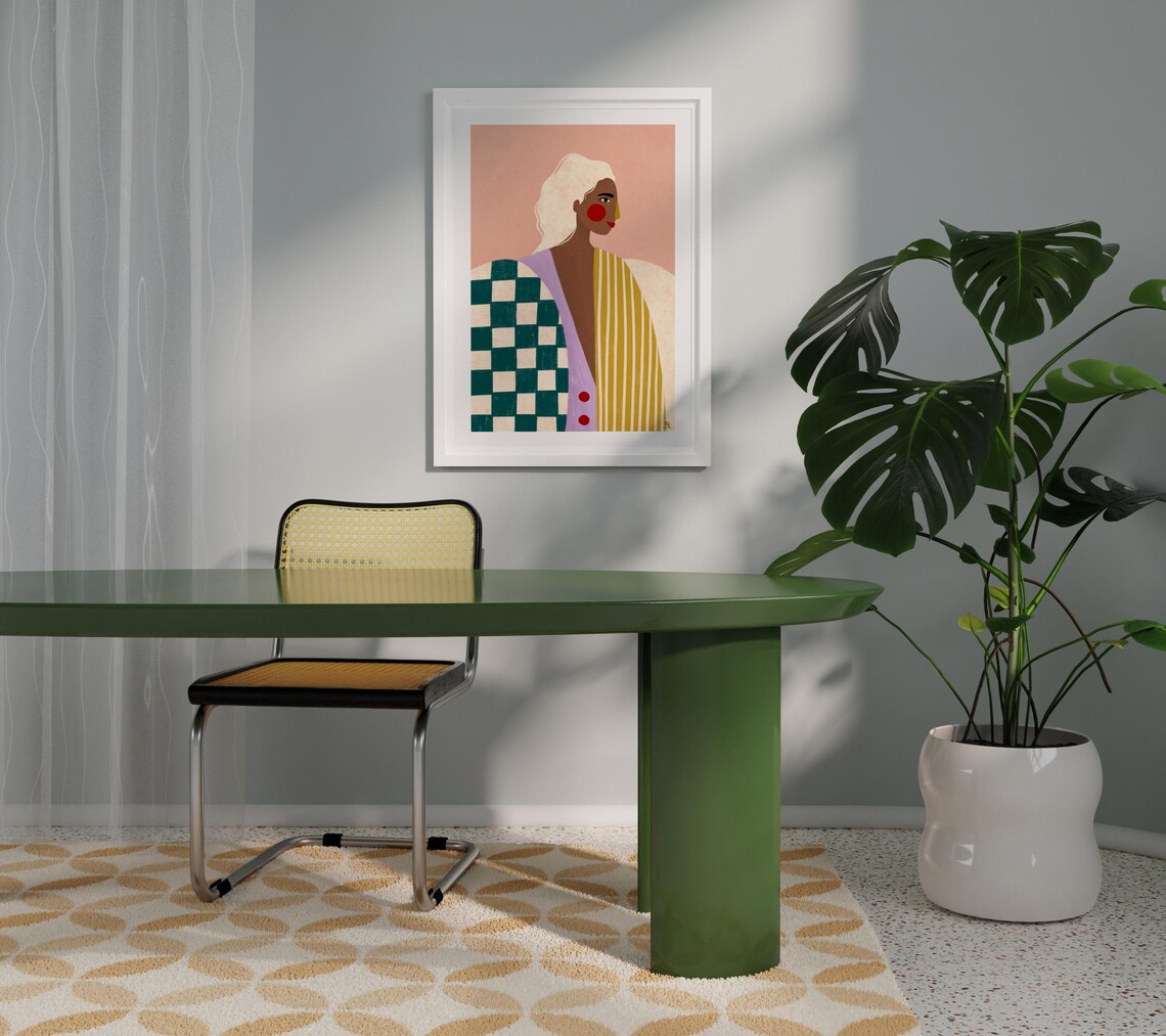 Funky Blouse Stripes and Checkered Portrait Art Print - Image 4