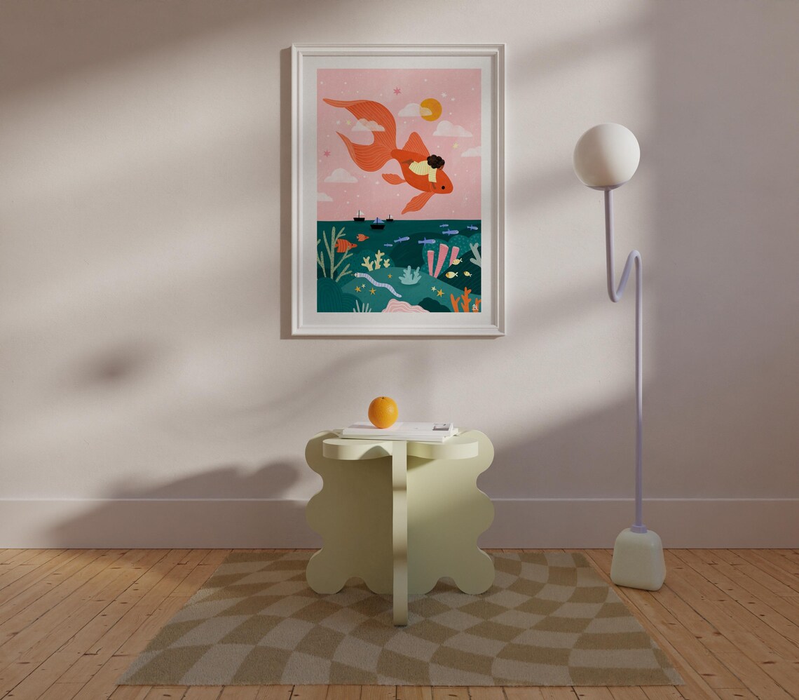 Flying Goldfish Children Art Print, Boho Nursery Decor - Image 3