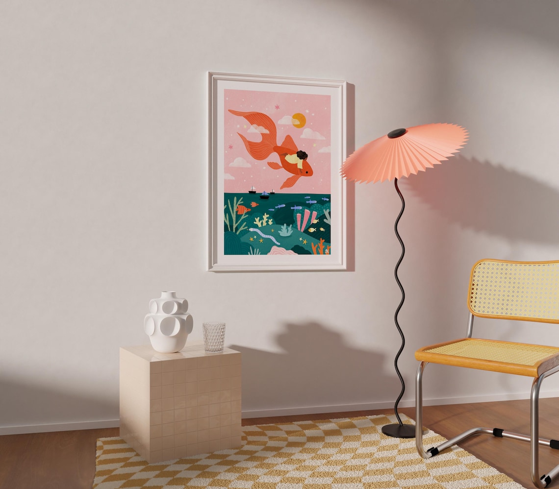 Flying Goldfish Children Art Print, Boho Nursery Decor - Image 2