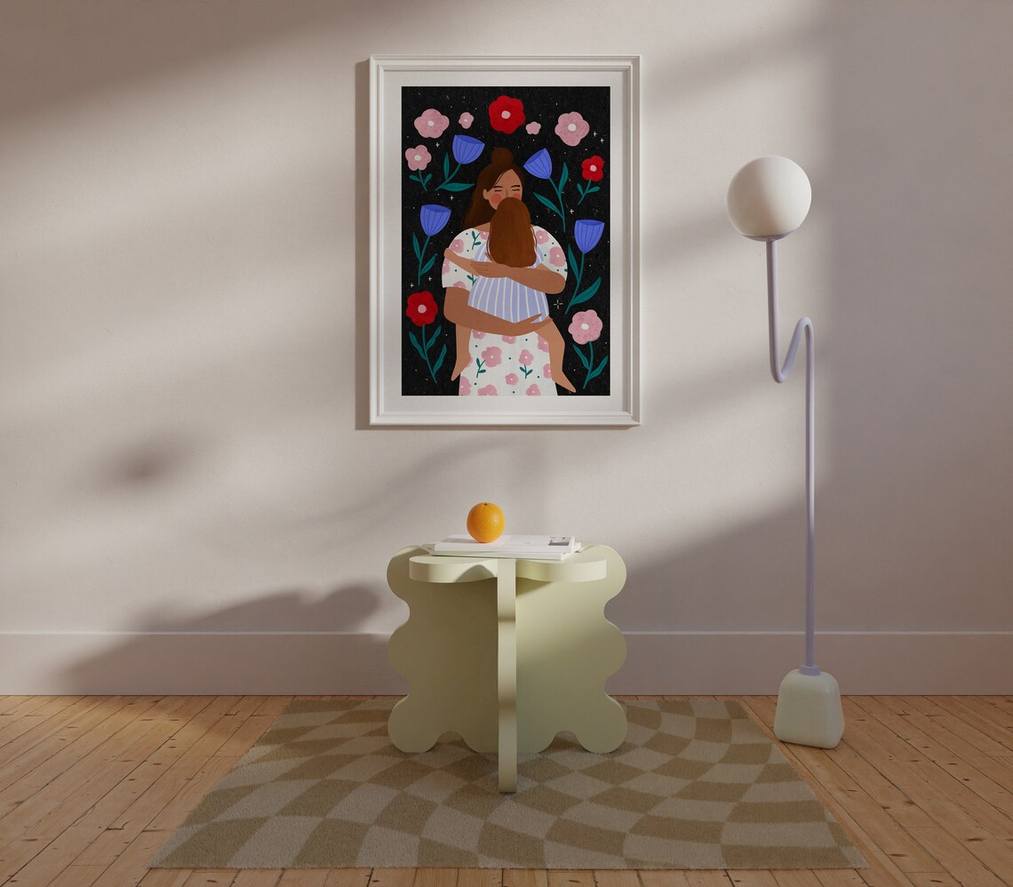 Mum Cuddles Floral Illustration Art Print - Image 2
