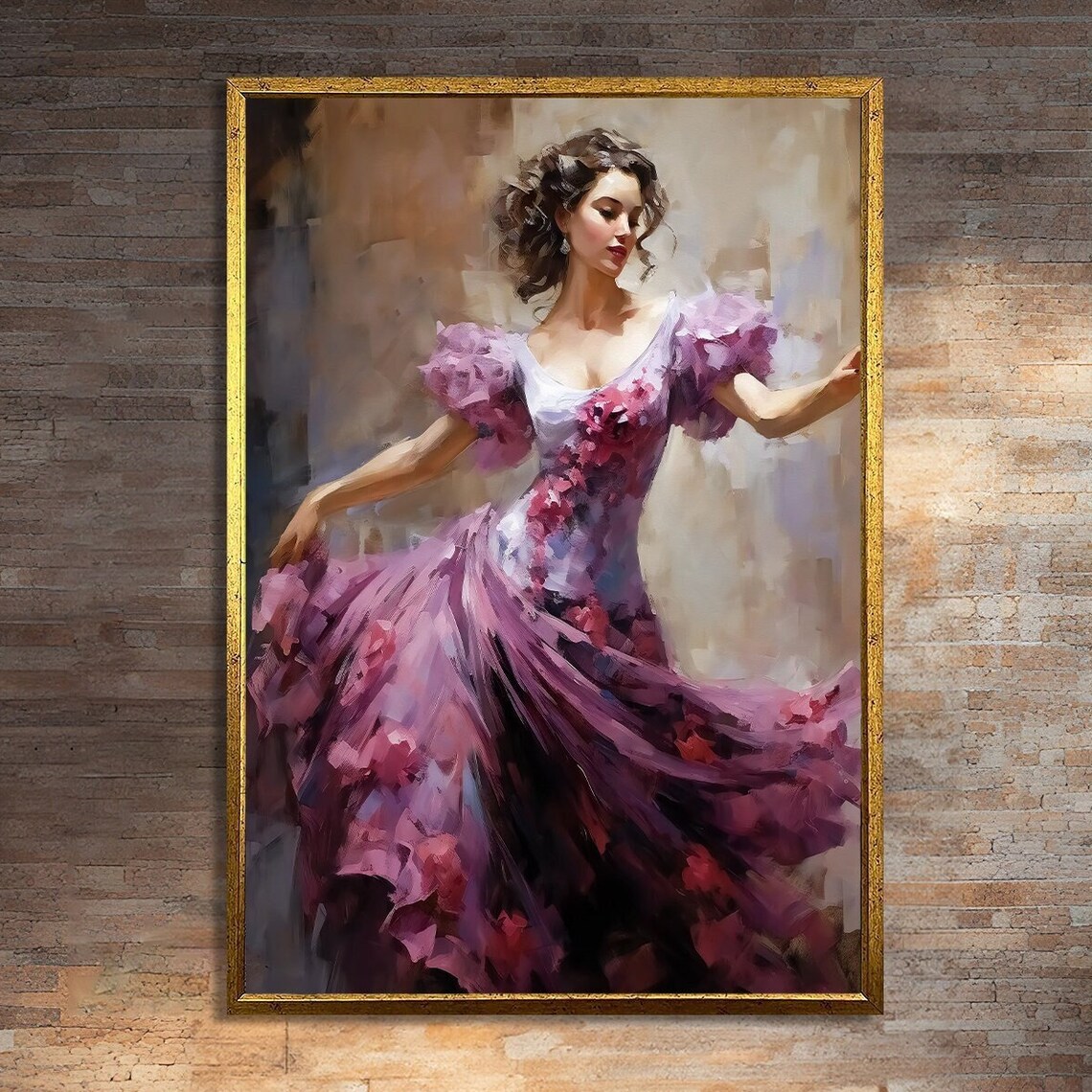 Elegant Woman In Flowing Pink Dress, Dancer Art Print