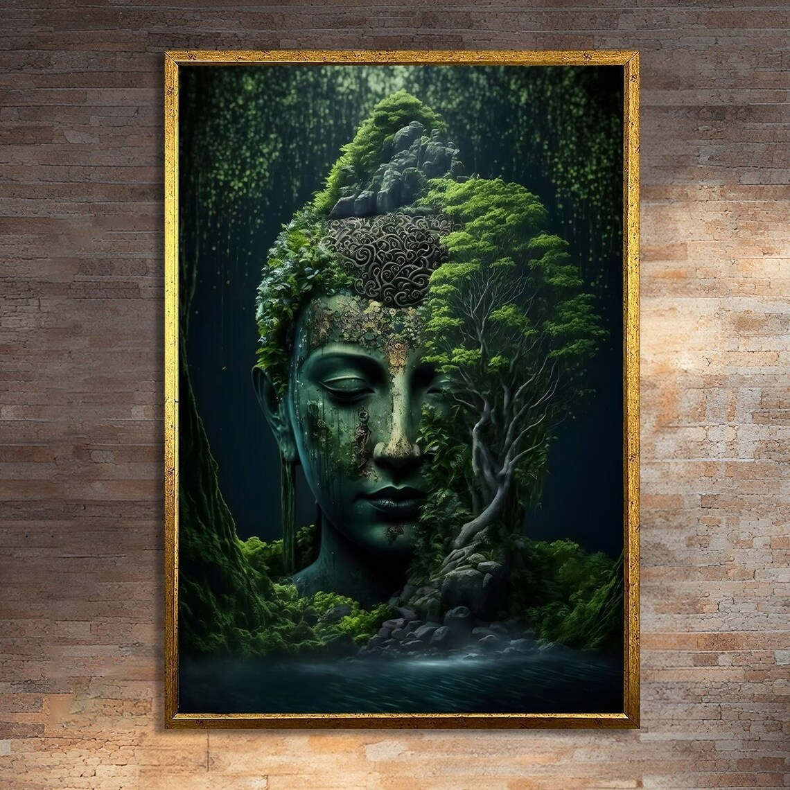 Nature And Buddha Art Print, Serene Tranquil Painting