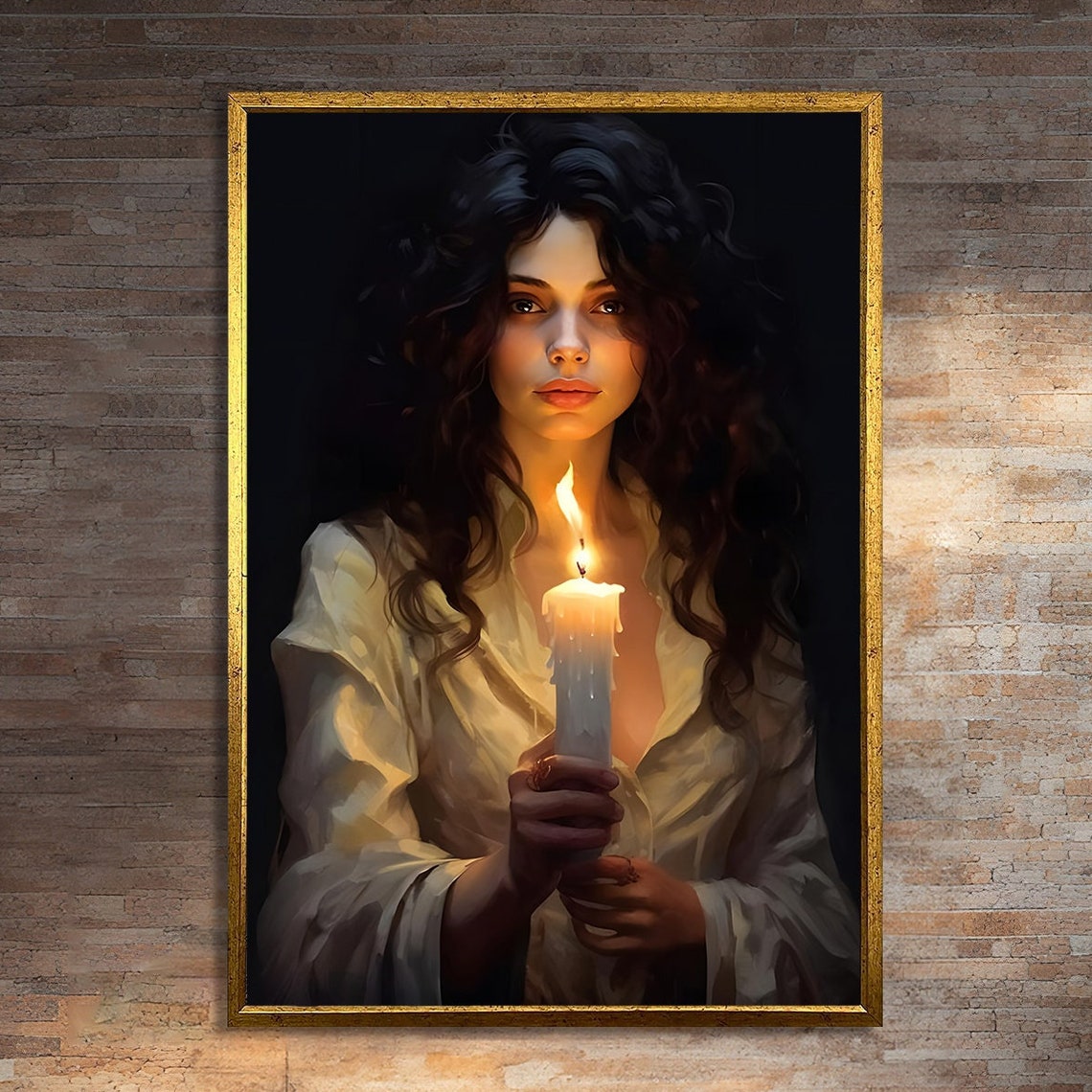Mysterious Woman Holding Candle, Gothic Art Print