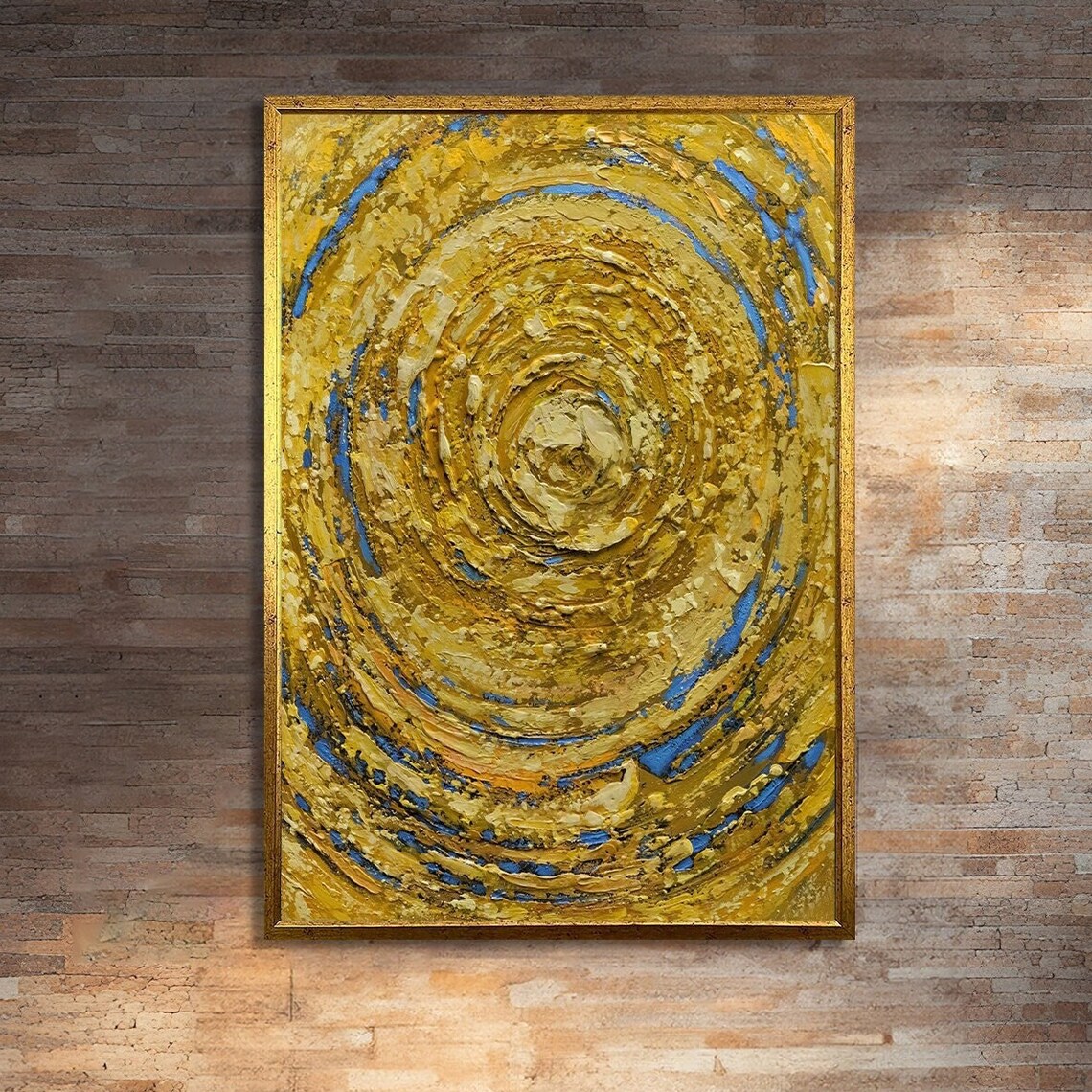 Vibrant Abstract Yellow Swirl, Modern Textured Art Print