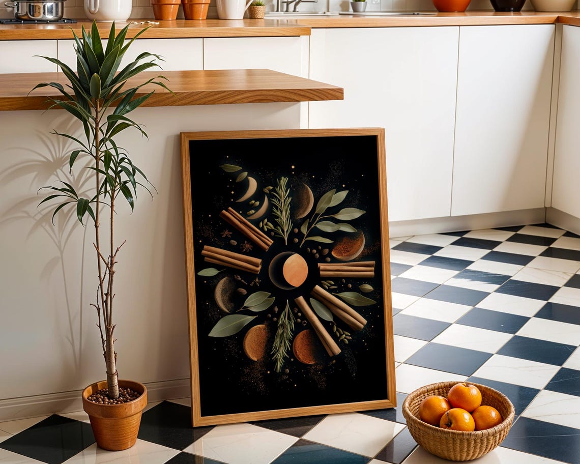 Moon And Spices Print Celestial Kitchen Witch Wall Art Poster Astrology Zodiac