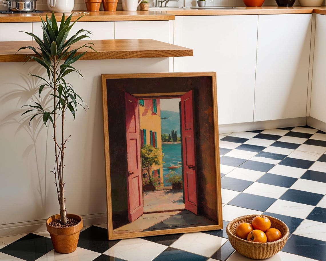 Pink Shutters Opening To Turquoise Mediterranean Sea View Poster