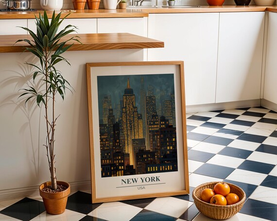 New York City Skyline Art Print Nyc Night Lights Poster Modern Cityscape Wall Manhattan Architecture Artwork Urban Home Dcor