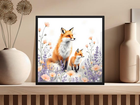 Wall Art Prints Mother Fox And Cub Fox Artwork Cute Animal Print Watercolour Fox Art Nursery Wall Art Kids Room Decor Wild Animal Art