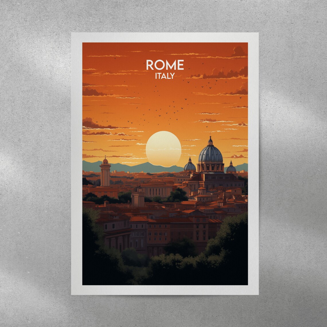 Rome Italy St Peters Basilica Sunset Skyline Vintage Travel Poster - Image 4