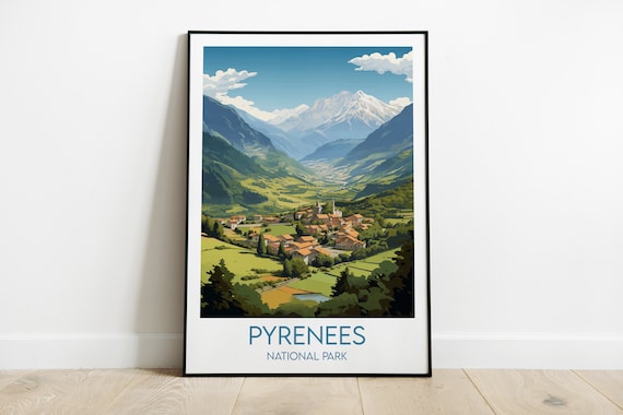 Pyrenees National Park Vintage Alpine Village Mountain Travel Poster