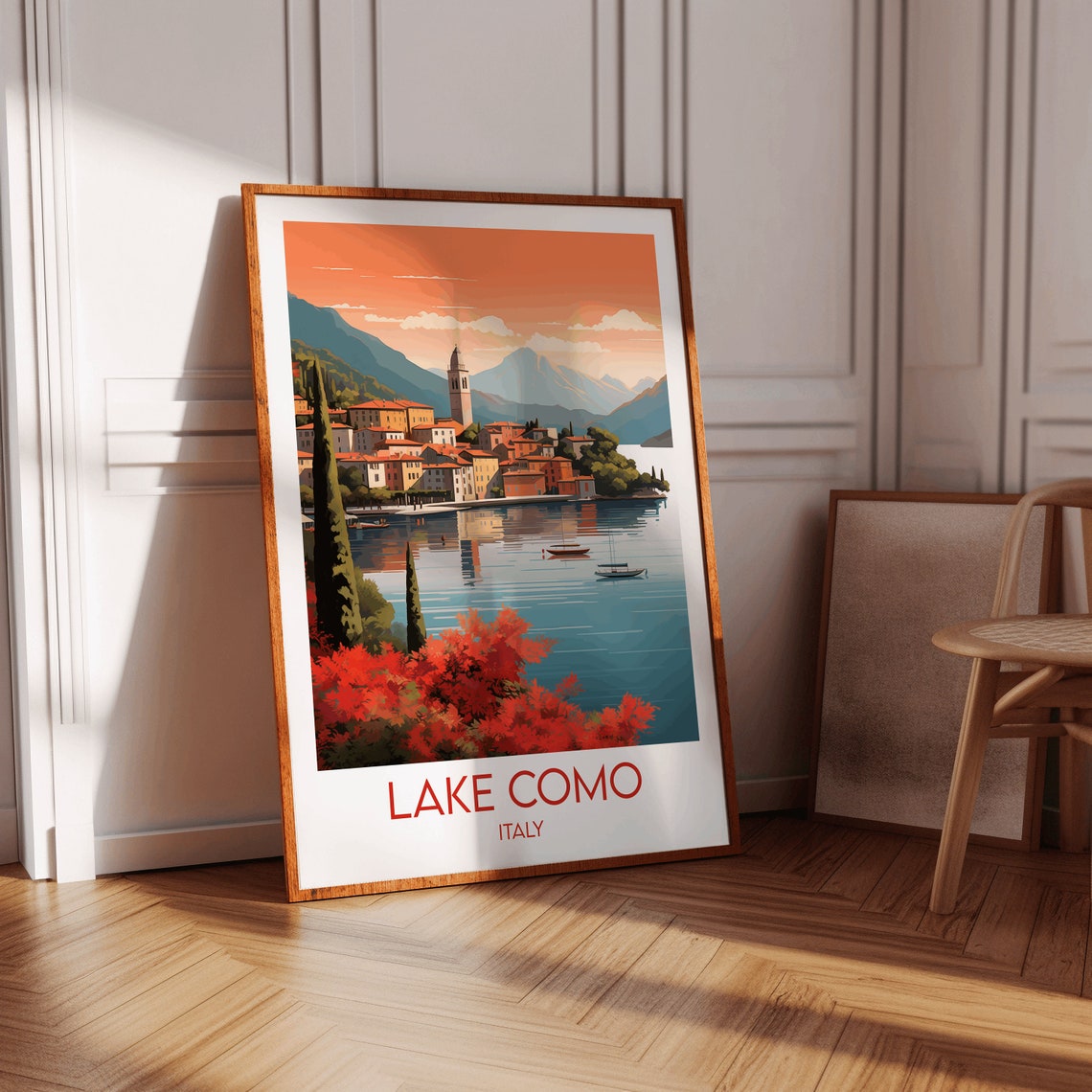 Lake Como Italy Sunset Village Bell Tower Lakeside Travel Art Poster - Image 4