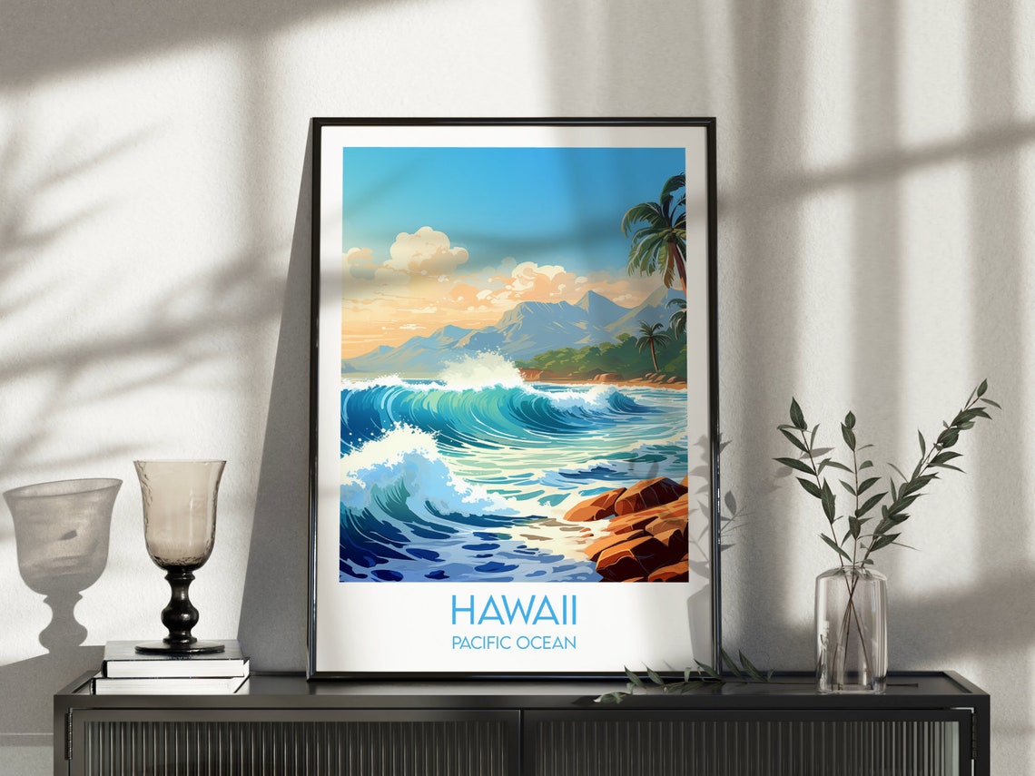 Hawaii Pacific Ocean Rocky Coast Crashing Waves Travel Poster - Image 3