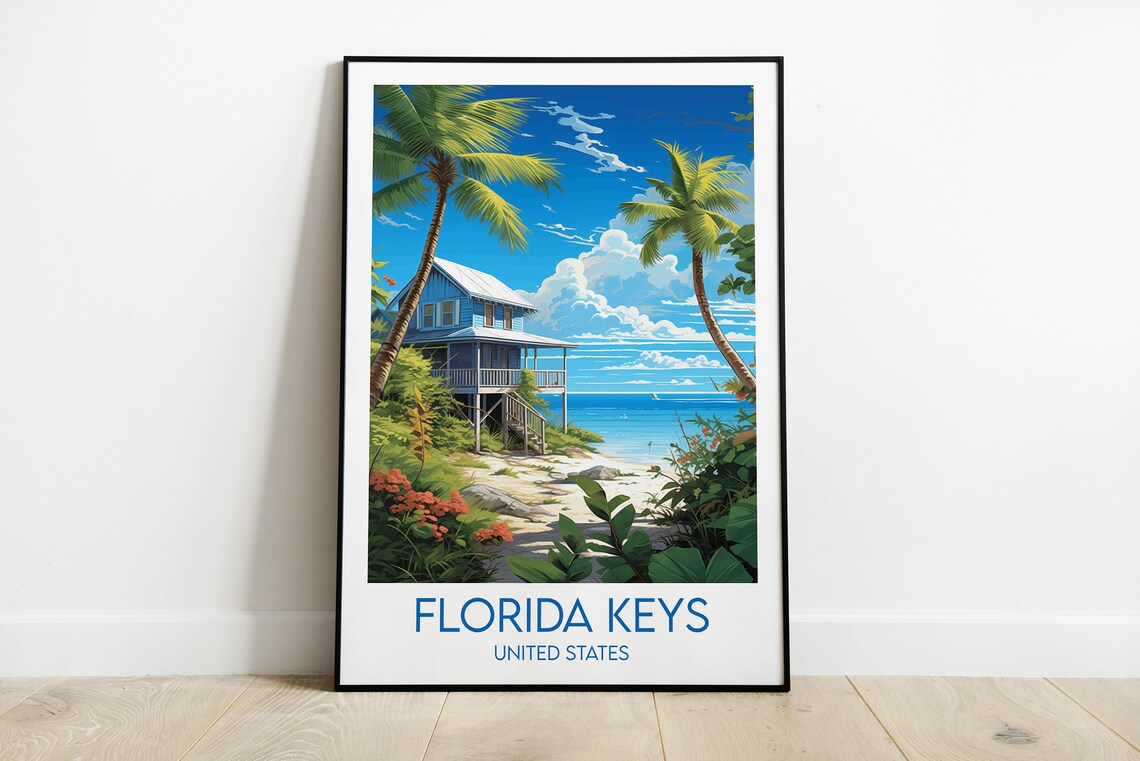 Florida Keys United States Stilt Beach House Palm Coast Art Poster