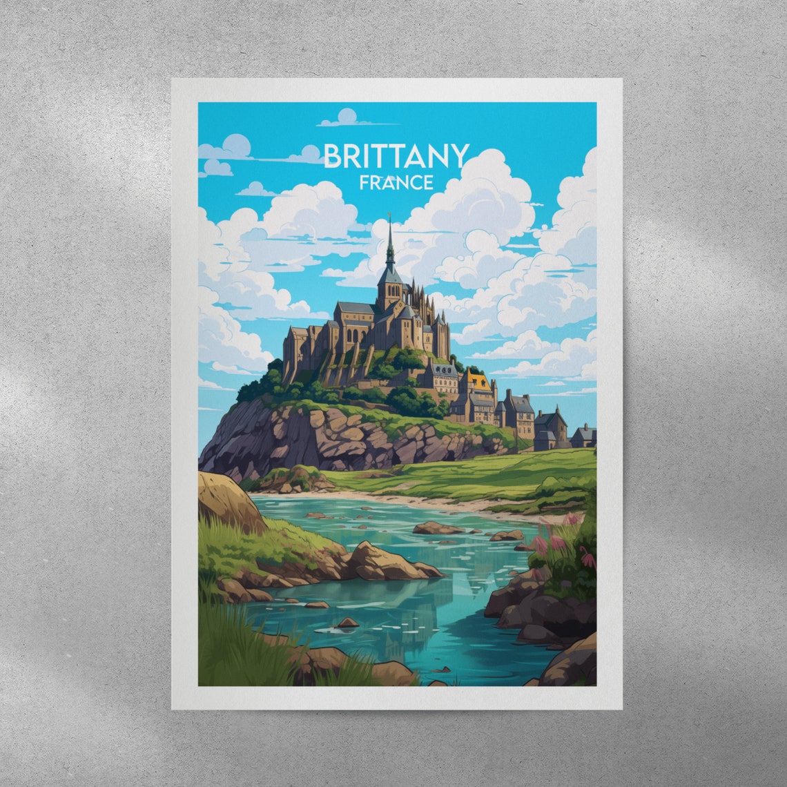 Brittany France Tidal Island Abbey Travel Illustration Poster - Image 4