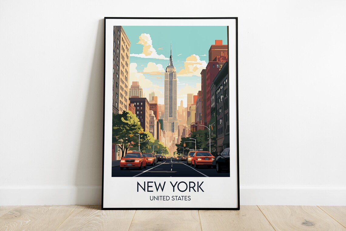 New York Empire State Building Manhattan Street Vintage Travel Poster