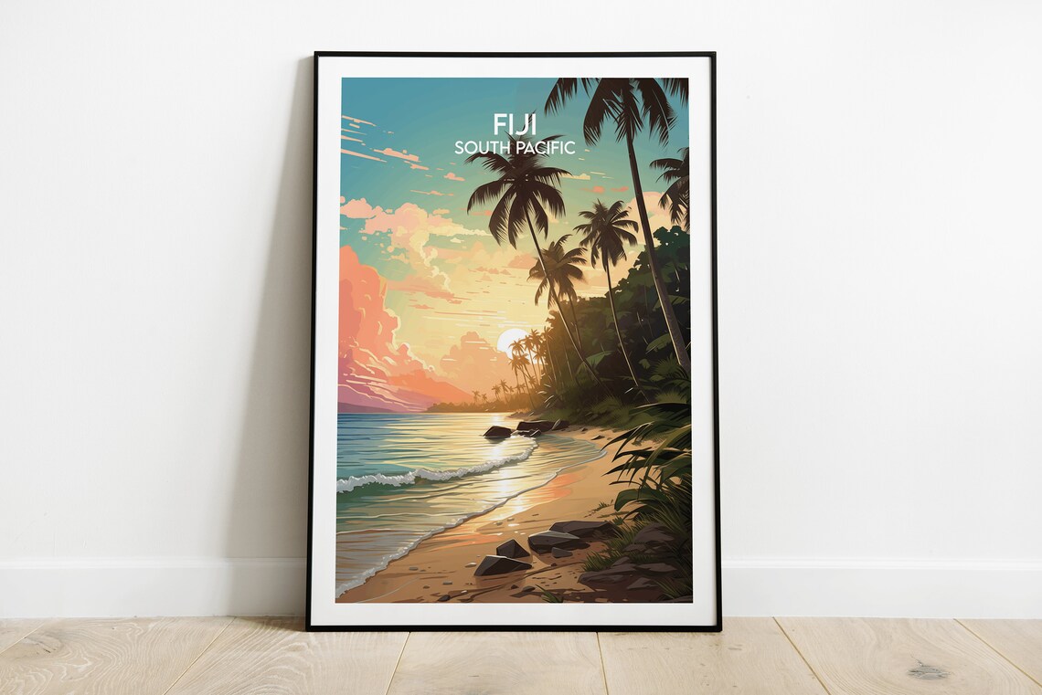 Fiji Travel Print, South Pacific Custom Personalised Poster