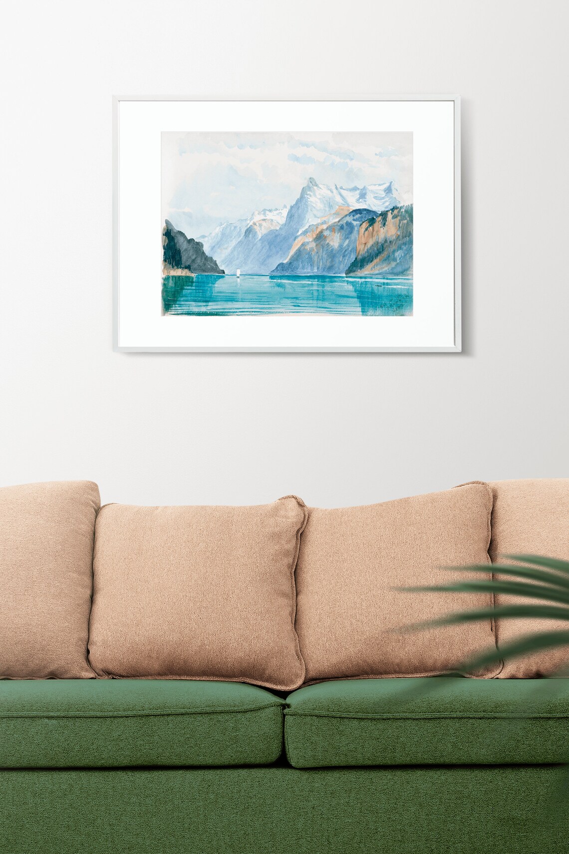 Bay of Uri Alpine Lake Mountain Sailboat Watercolor Art Poster - Image 2
