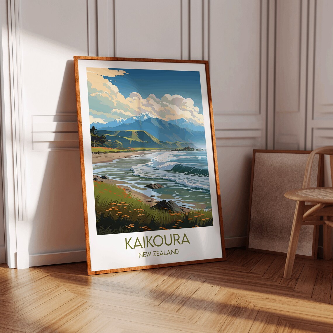 Kaikoura New Zealand Coastal Waves Scenic Illustrated Travel Poster - Image 2