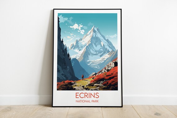 Ecrins National Park France Snowy Summit Hiker Trail Wall Art