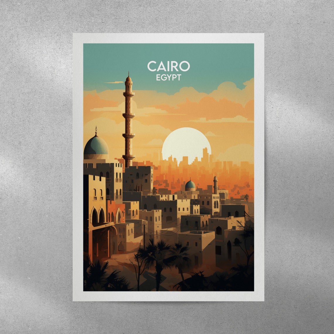 Cairo Egypt Sunset Mosque Skyline Old City Vintage Travel Poster - Image 3