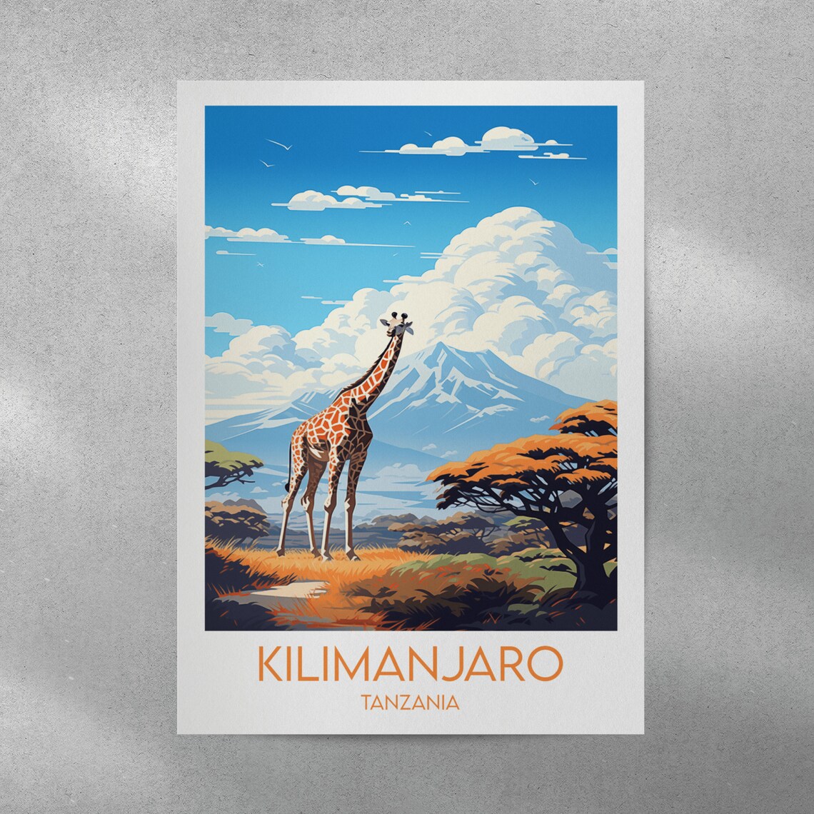 Kilimanjaro Tanzania Giraffe Savanna Mountain Travel Poster Art - Image 5